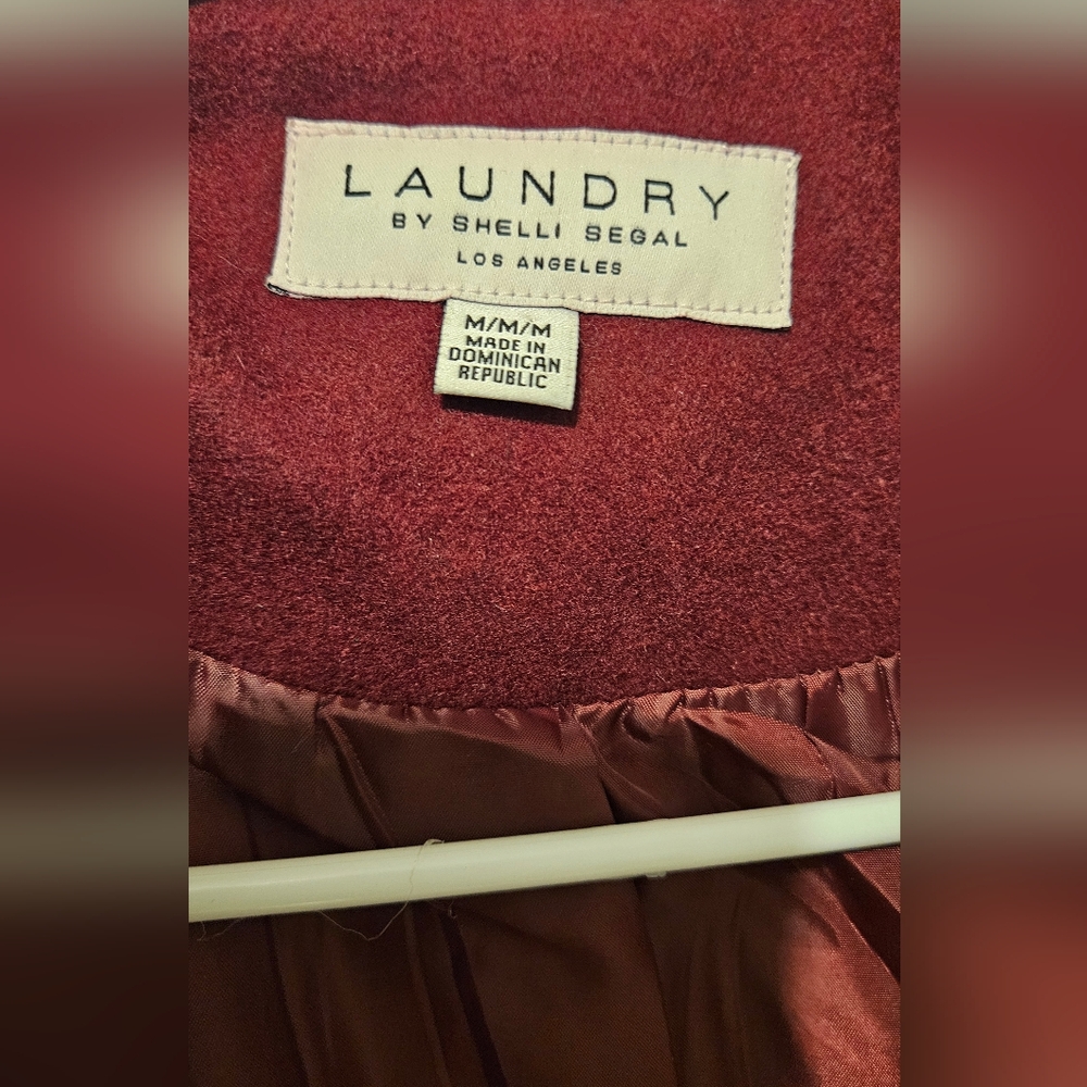 Laundry By Shelli Segal Deep Red Belted Wool Blend Peplum Coat - Picture 8 of 13